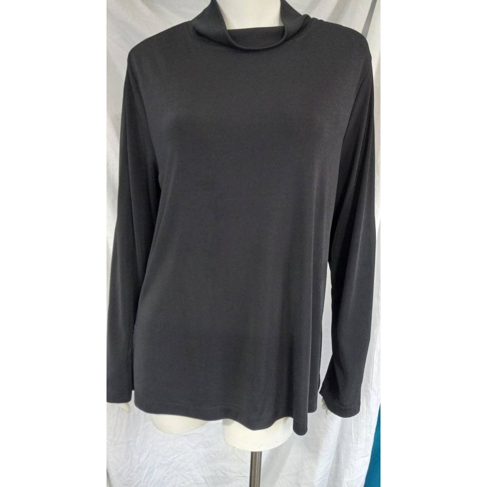 Chico's EasyWear 3 XL 16 black long sleeve slinky career top cowl neck FLAW